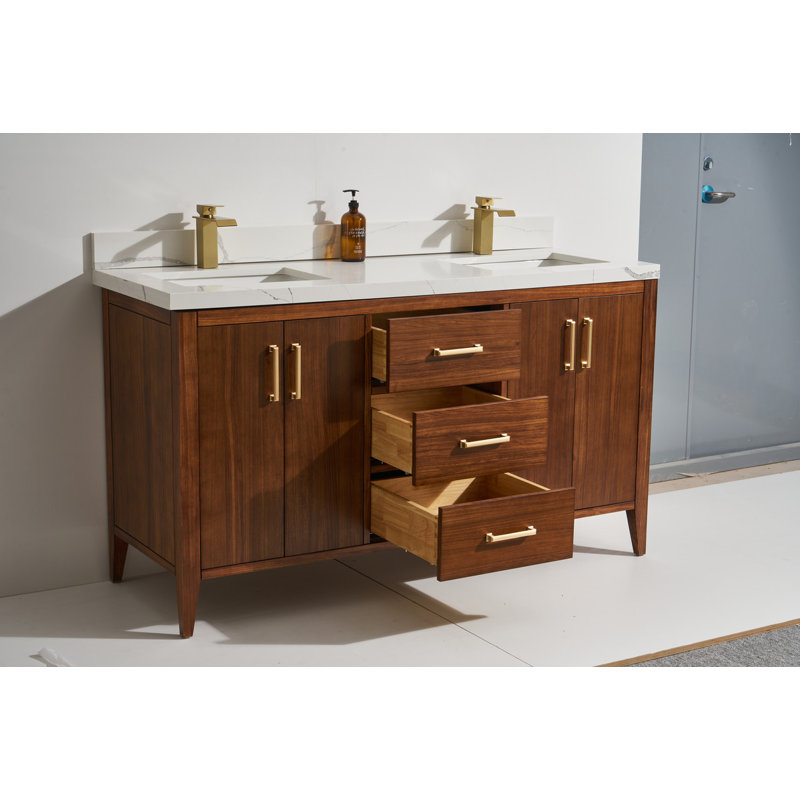Ensemble de meuble-lavabo double 61 po avec plateau en quartz Robbin