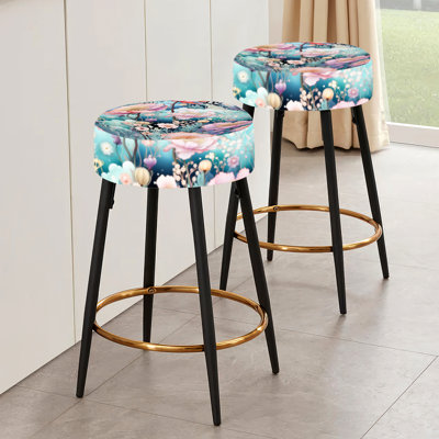 Ensemble de 2 tabourets de bar verts et roses à fleurs galactiques