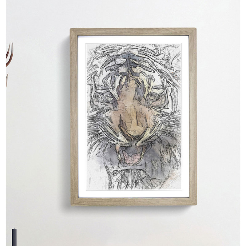 Prowling Tiger in Abstract - Framed Print, Oak, 50cm H x 35cm W x 2cm D