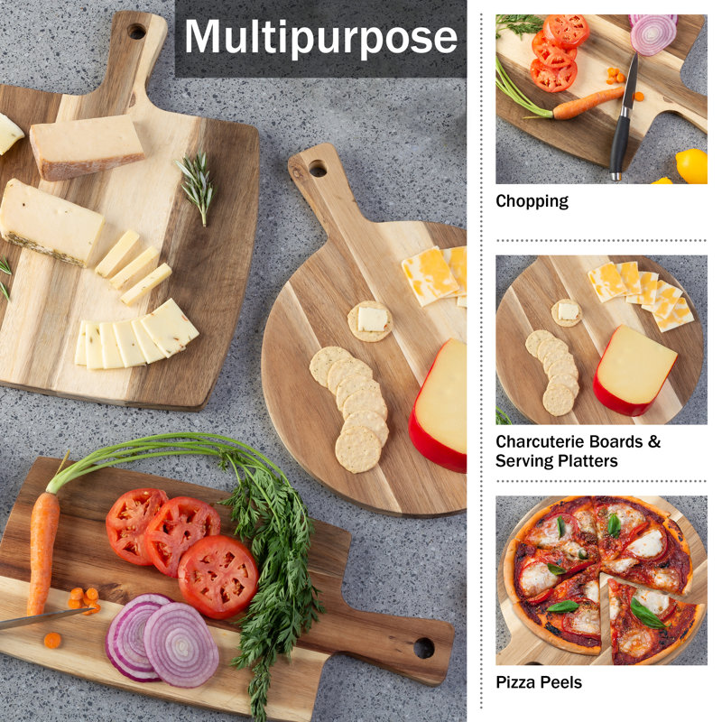 3pc Acacia Wood Cutting Board Set with Handles - for Chopping, Prepping, Serving, and Charcuterie