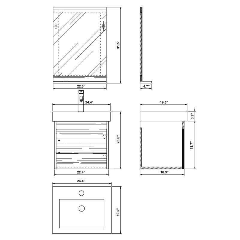Ensemble de meuble-lavabo simple 24 po Arnot