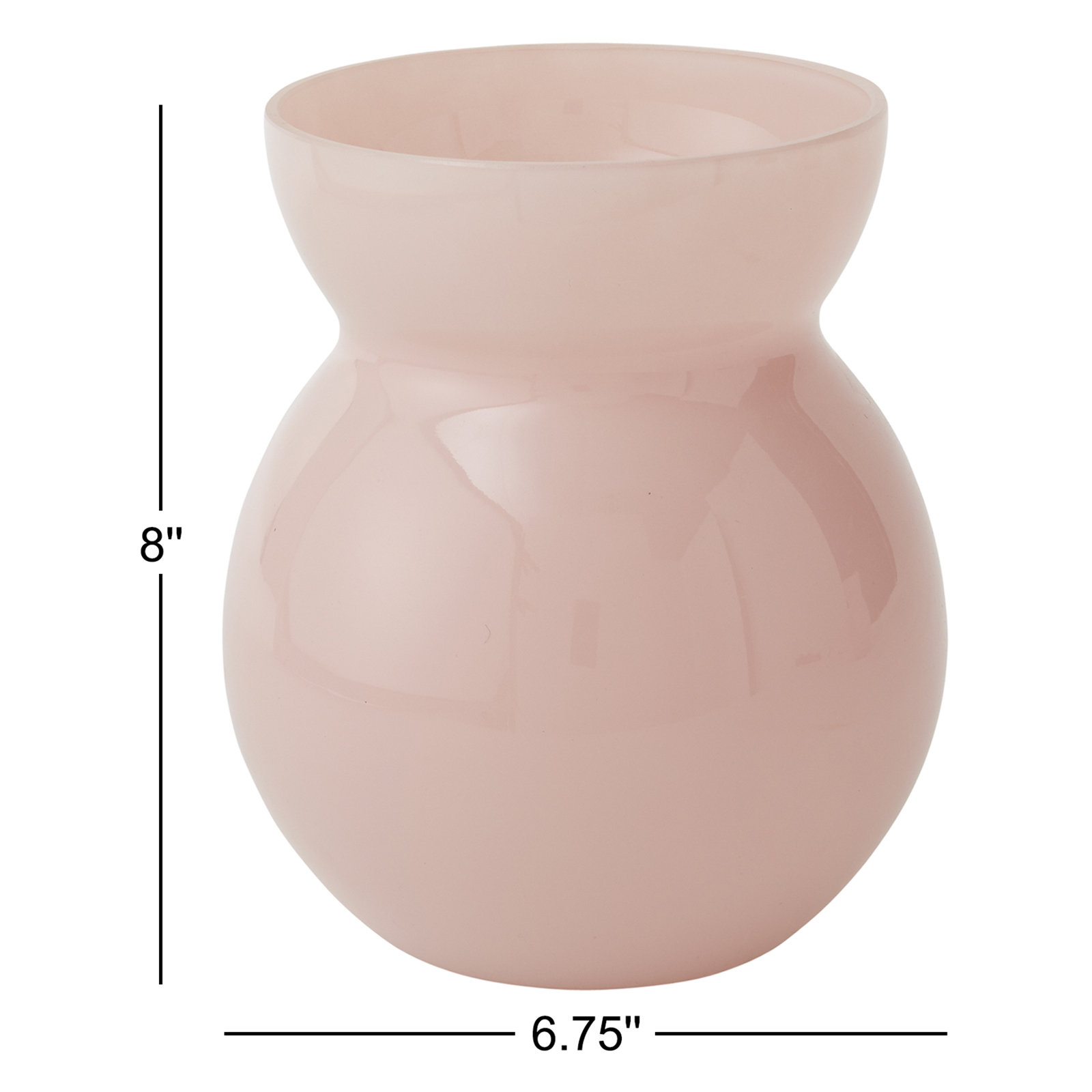Dewey Handmade Glass Table Vase, Light Pink, 8" H x 6.75" W x 6.75" D