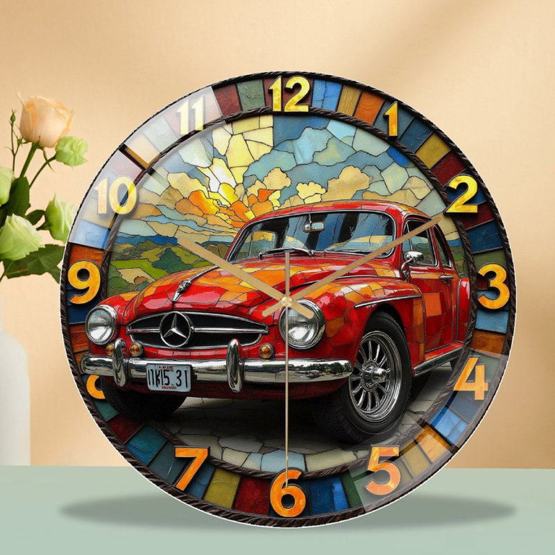 Horloge murale de voiture de sport rétro vintage avec art unique - horloge murale moderne en verre 12 po