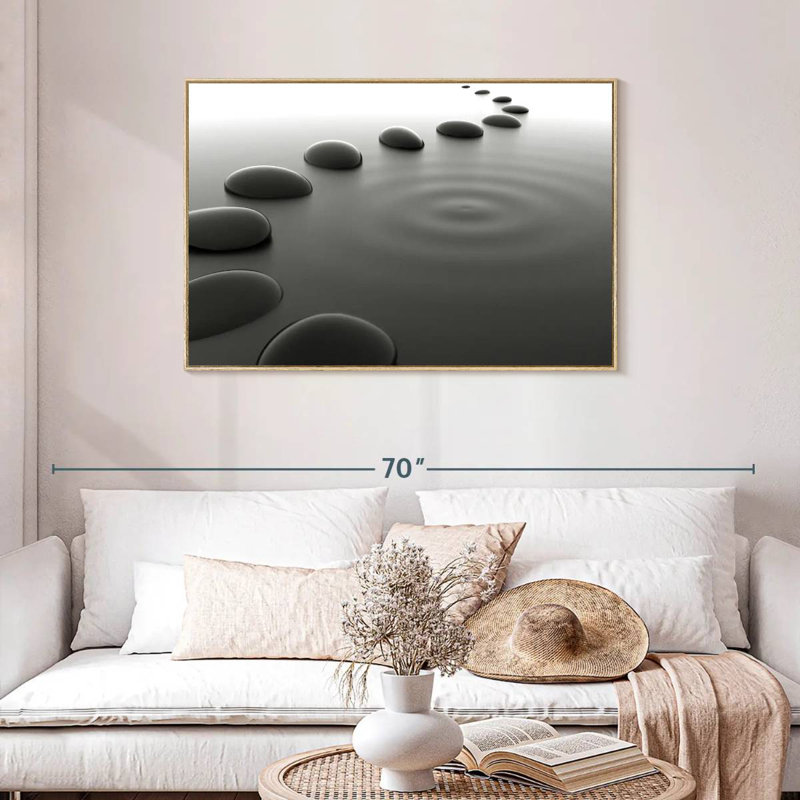 Cailloux sur l'eau, Cadre flottant en bois naturel, 43 po x 29 po