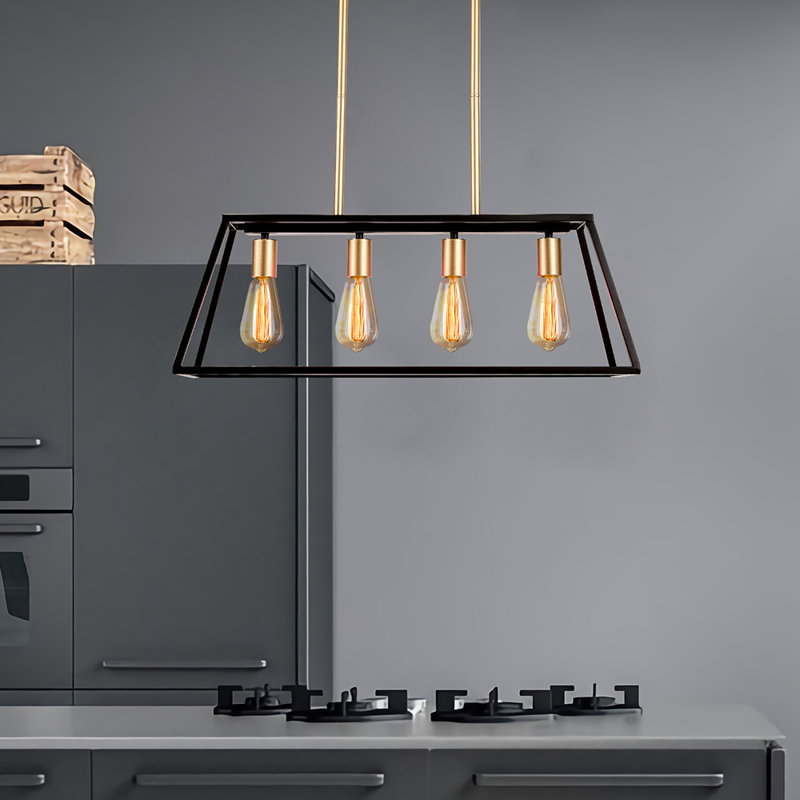 Elutheria 4 - Light Kitchen Island Linear Pendant, Gold/Black