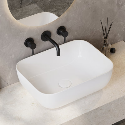 Denbigh 400mm x 300mm White Ceramic Rectangular Countertop Basin Bathroom Sink