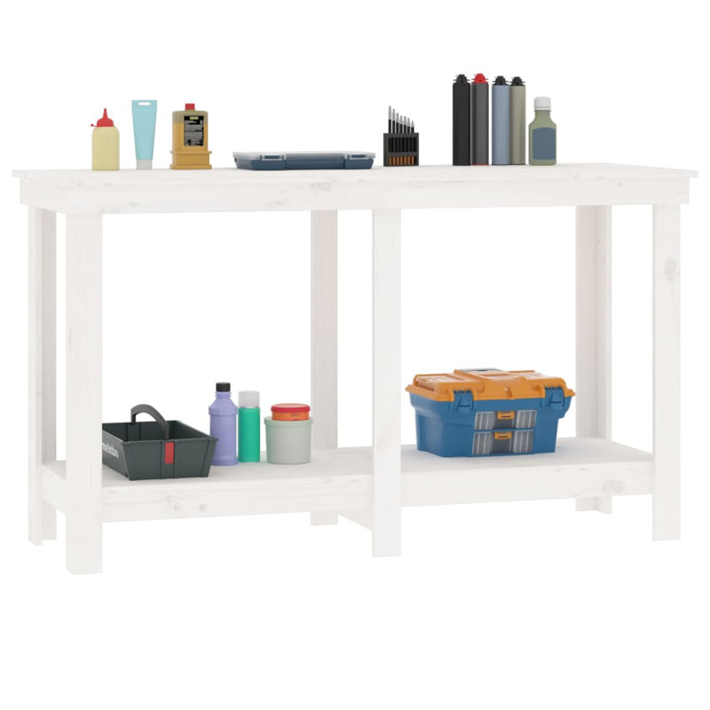 Kyreon Solid Wood Top Workbench, 80cm H x 140cm W x 50cm D, White