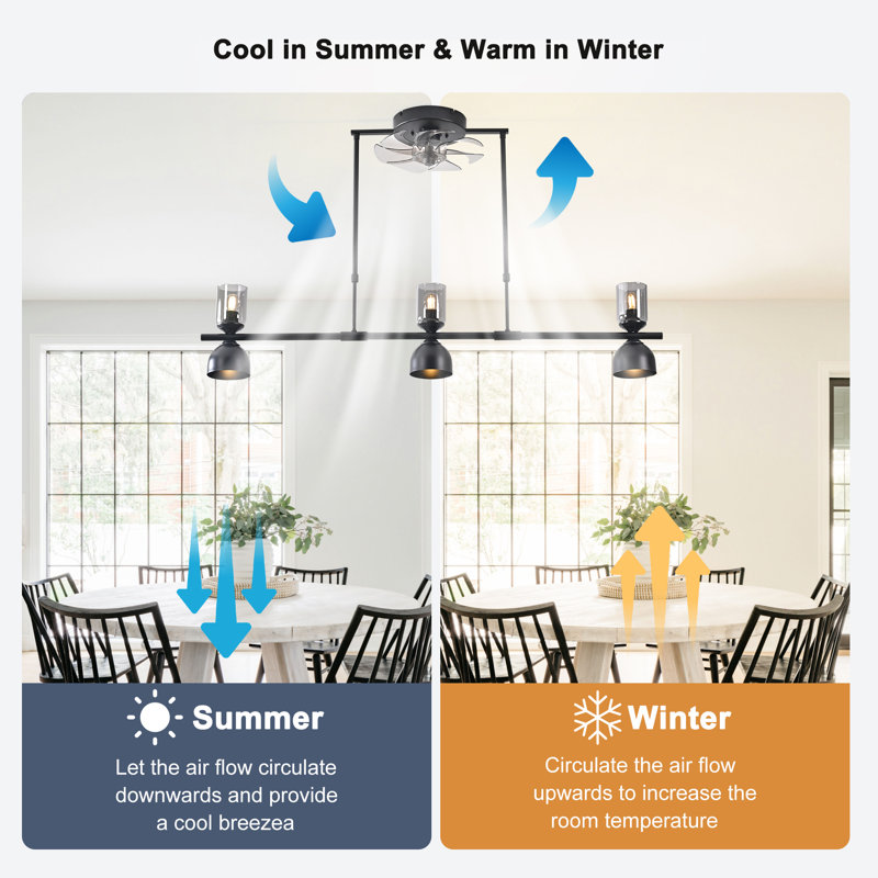  47.24" 6-Speed Kitchen Island Fandelier Ceiling Fan With Light Kits And Remote