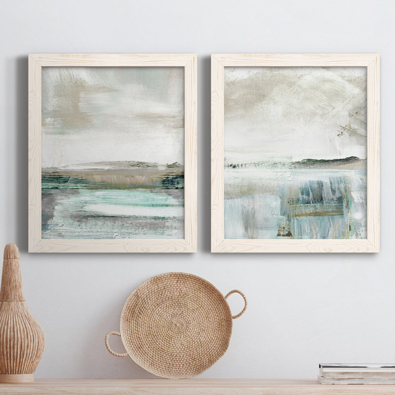 Summer Teal I - ensemble de 2 peintures sur toile encadrées, H 31,5 po x l 47 po x P 1,5 po, Cadre blanc