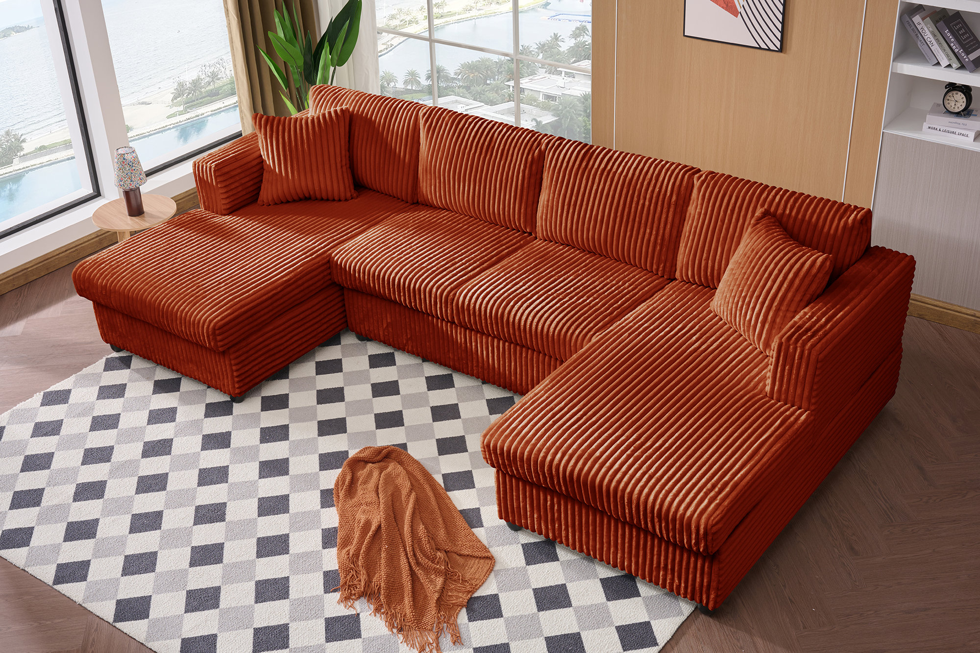 WIXIDIEL 4 Seat U Sectional Couch | 110'' Corduroy Sofa
