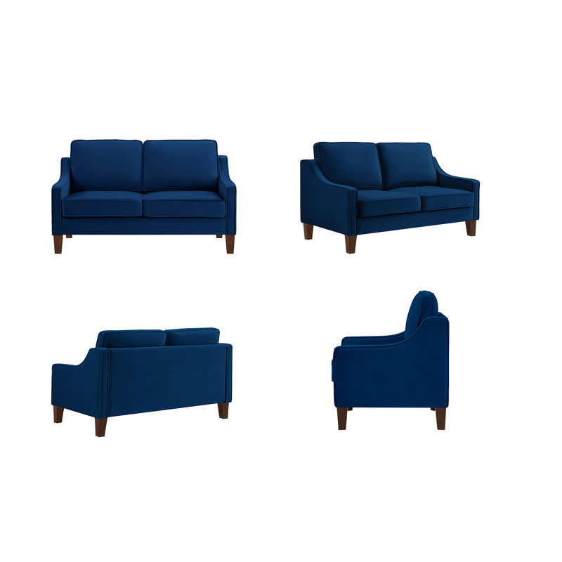 Causeuse en velours 51,5 po Harver, Velours bleu marine