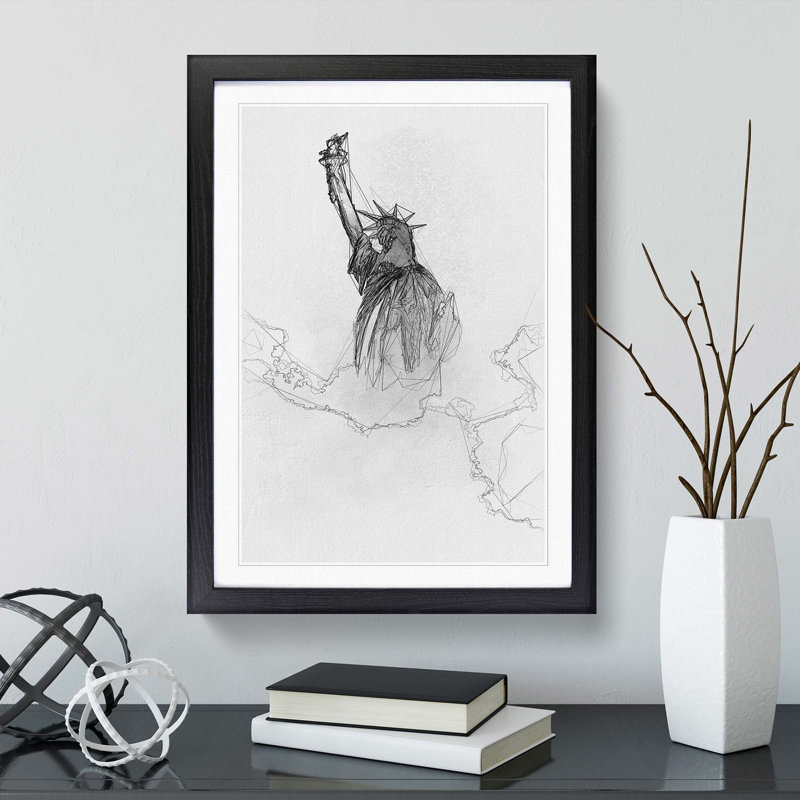 The Statue of Liberty in New York City in Abstract - Framed Print, 91cm H x 60cm W x 2cm D, Black