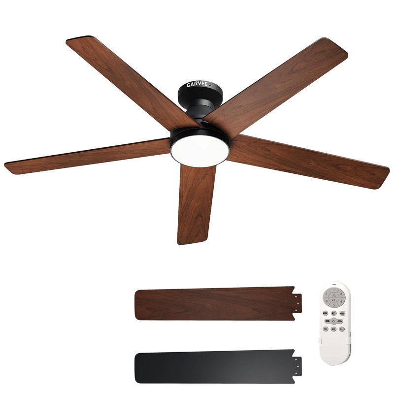 Ventilateur de plafond à profil bas de 42 pouces avec lumière et télécommande - Ventilateur encastré moderne à 5 pales et à intensité variable pour le salon de la chambre à coucher