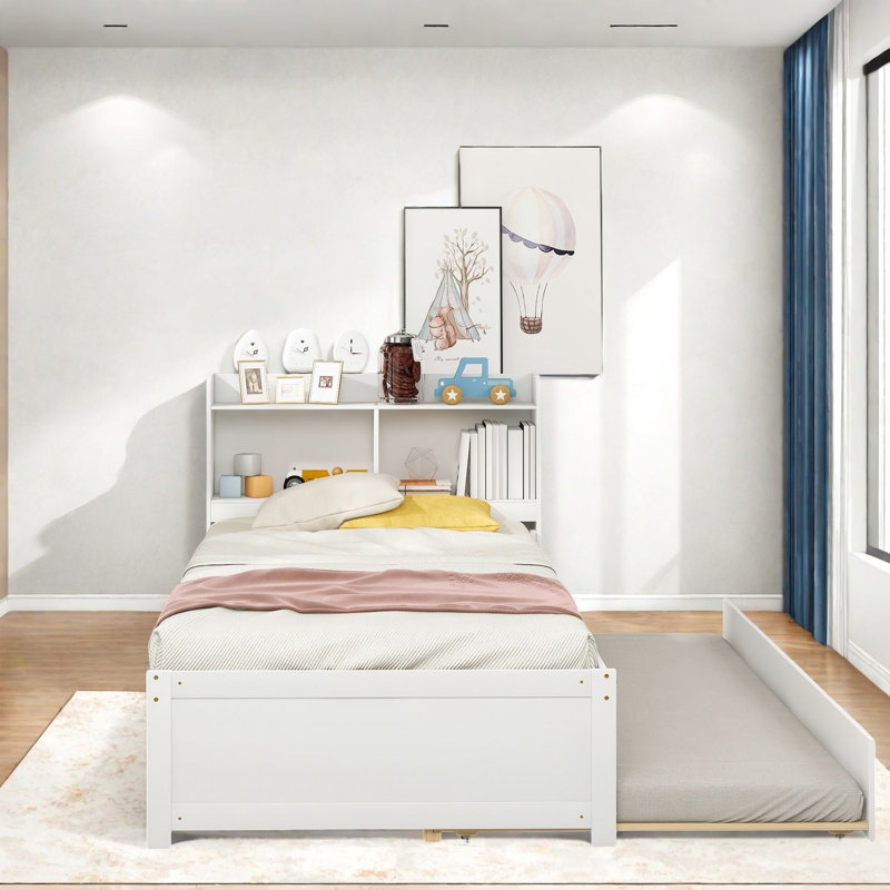 Lit simple moderne gigogne compact en bois massif pour petites maisons