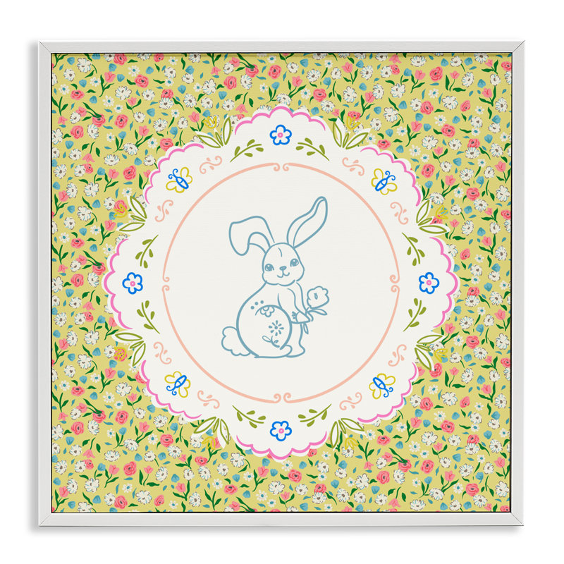 Giclée à motif floral de lapin et de brindilles, design par Angela Steahling, H 12 po x l 12 po