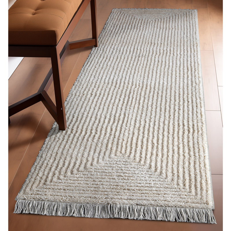 Ivory Geometric High-Low Shag Runner Rug 2'3" x 7'3"