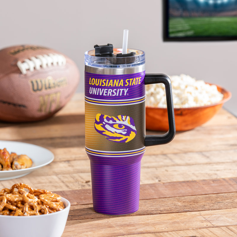 40 oz Gobelet de voyage en acier inoxydable avec paille NCAA, NCAA Louisiana State