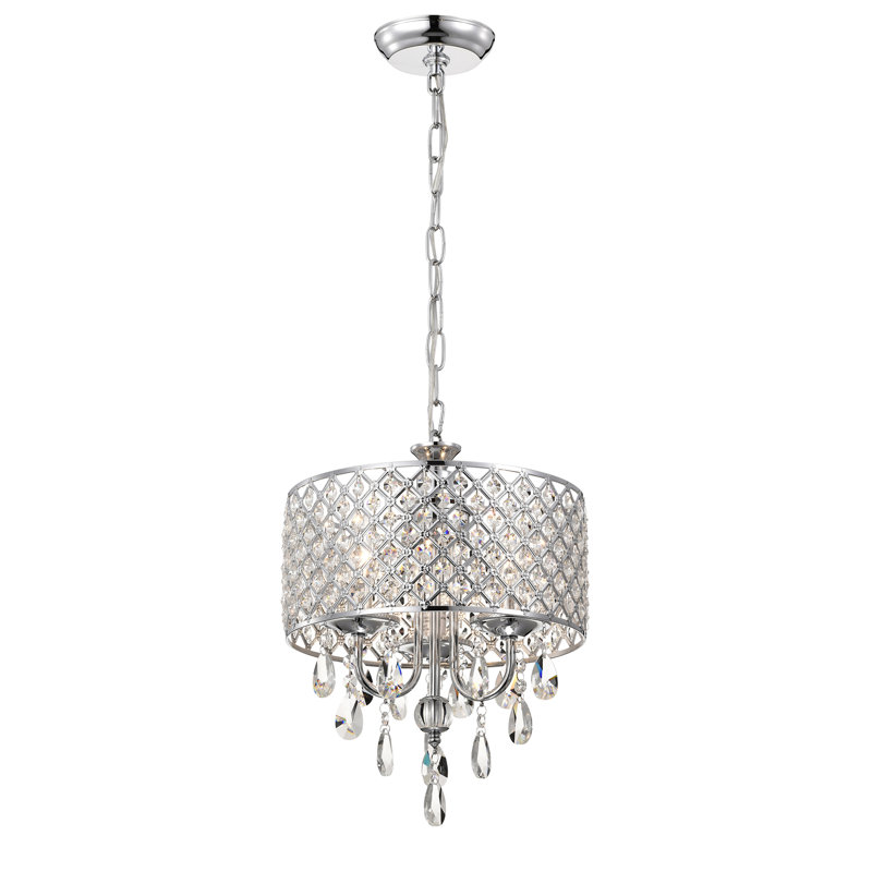 Zyyon 3-light Chrome Round Beaded Drum Chandelier With Hanging Crystals