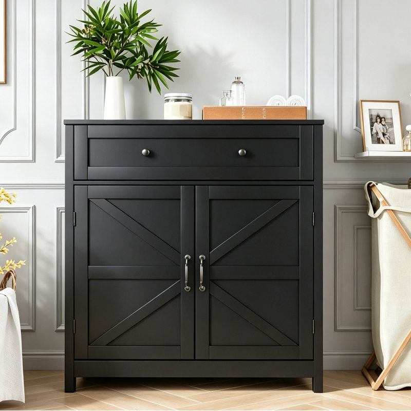 Armoire de rangement avec tiroir et tablette réglable, Black
