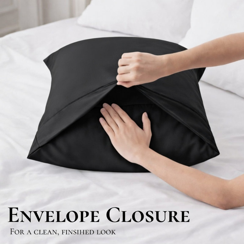 Cooling Bamboo Pillowcases, Set of 2 – Ultra Soft & Breathable, Queen, Black