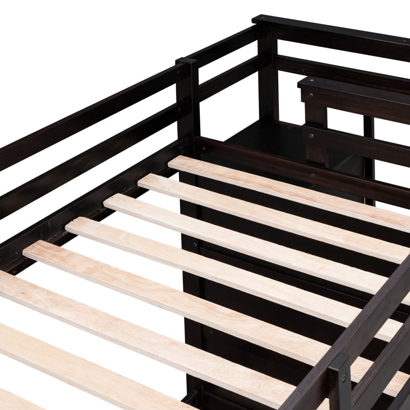 Lit superposé Twintwin avec rangement fonctionnel et structure solide en bois massif pour escalier conçu pour durer, Espresso