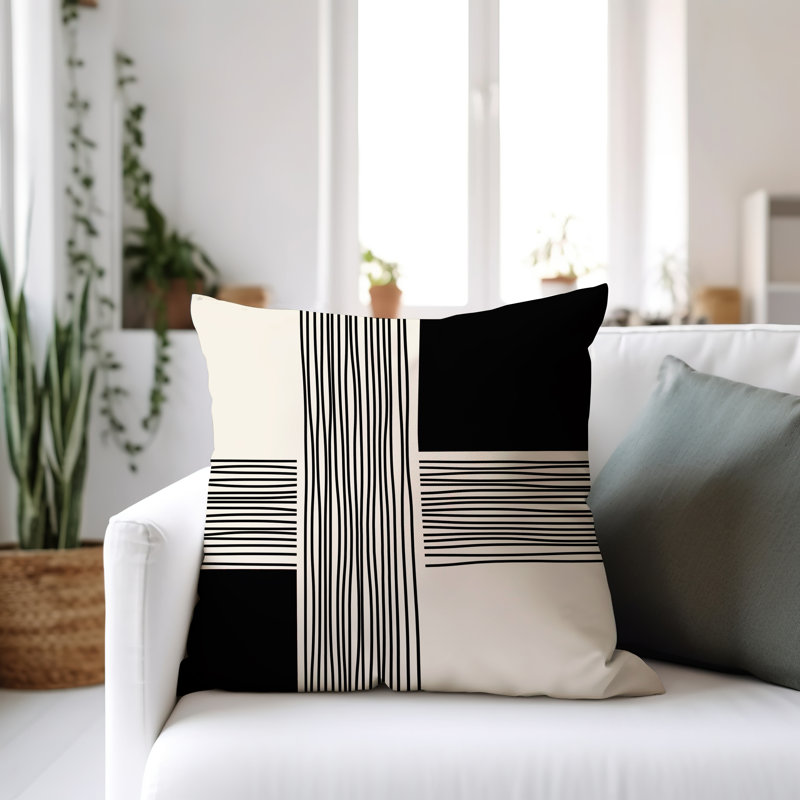 Cassie Abstract Outdoor Reversible Throw Pillow, 19"H x 19"W, Black/Cream/Black