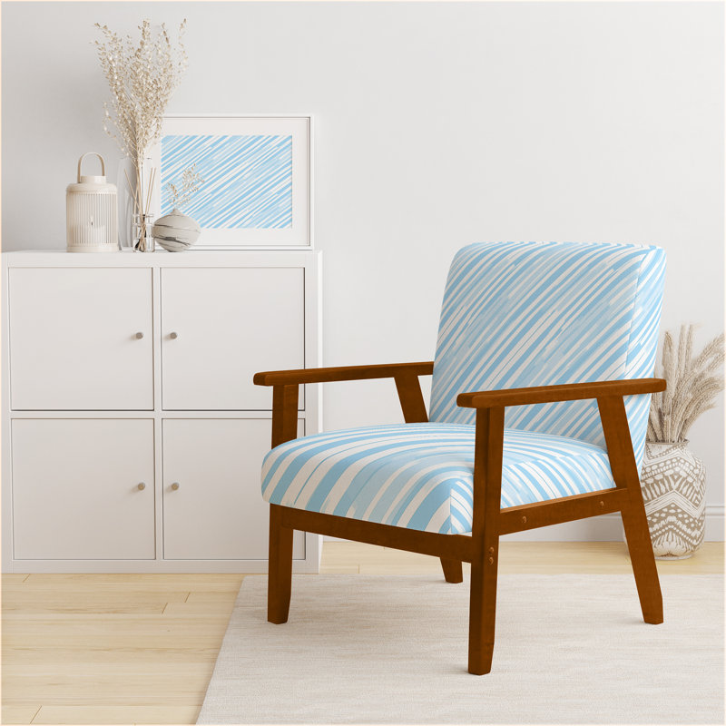 Chaise rembourrée Coastal Blue - White Glacier Lines, Accoudoirs carrés bruns