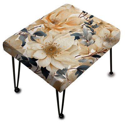 Mosaic Inspired Floral Serenity II - Floral Rectangle Ottoman