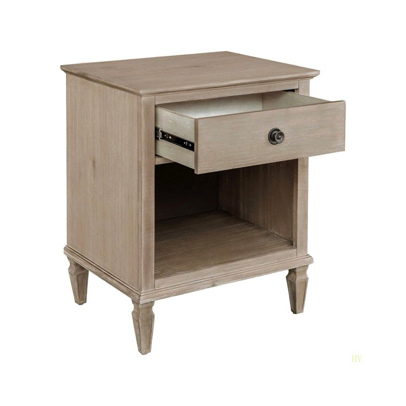 Table de chevet de style campagnard avec tiroir et compartiment ouvert