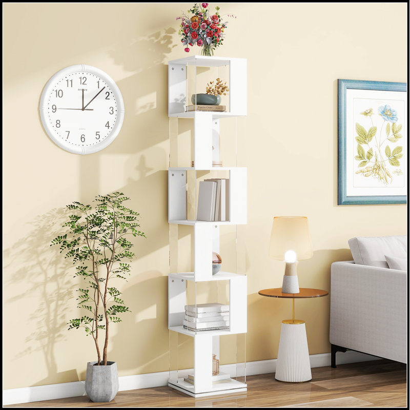 Bibliothèque rotative à 6 niveaux, bibliothèque simple avec plaque en acrylique pour salon et bureau