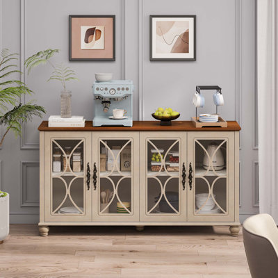 Antique Style 4-door Sideboard With Tempered Glass Doors, Adjustable Shelves And Classic Decorative Handles by Charlton Home