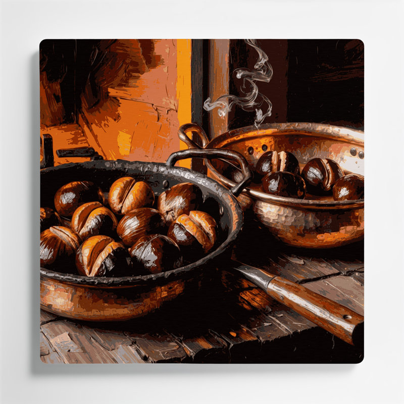 Art mural en métal noir Christmas Christmas châtaignes grillées près du feu, H 12 po x l 12 po