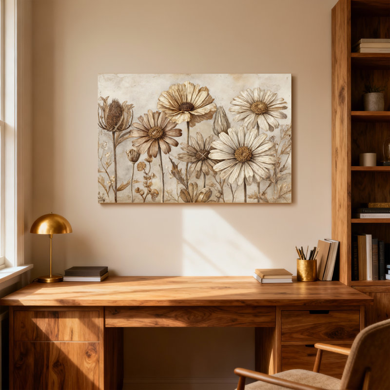 Plantes et fleurs fleurs séchées, reproduction d'art sur toile, H 28 po x l 40 po