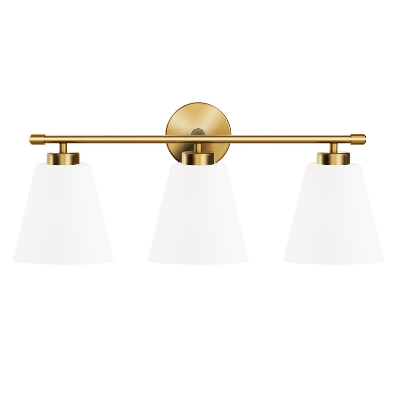Éclairage pour salle de bain 3 lumières en verre transparent doré, Blanc