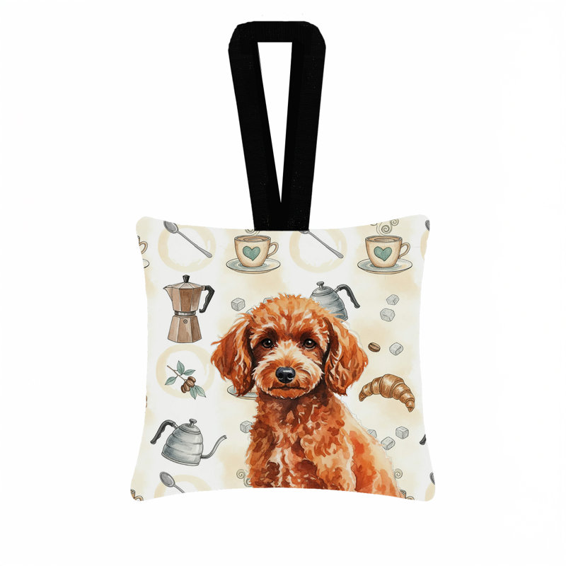 Ornement carré en tissu 3,5 x 3,5, Caniche rouge