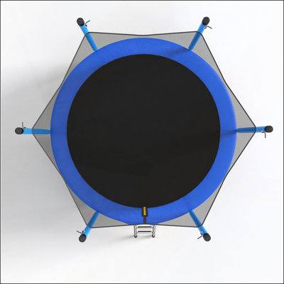 Trampoline bleu 8 pi avec filet de sécurité, panier de basketball et échelle pour enfants