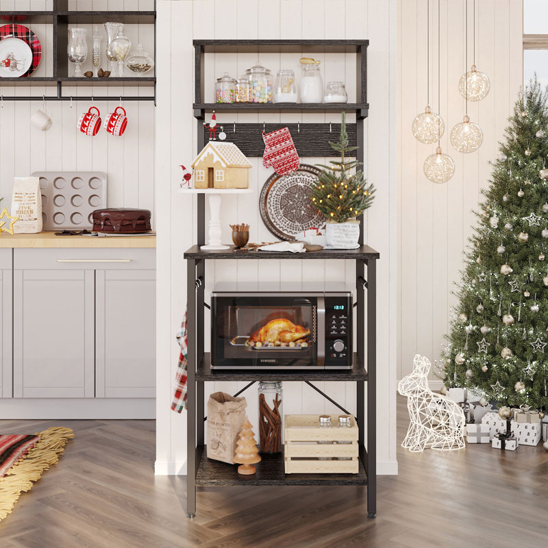 Selleck 60Cm W Steel Standard Baker's Rack With Multiple Layers of Storage and Hooks, Black/Black Grained