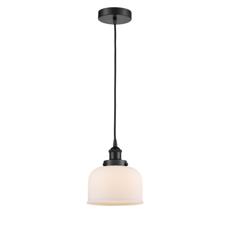 Luminaire suspendu en forme de cloche à 1 lumière Bostonia, Blanc, H 9,5 po x l 8 po x P 8 po, Noir mat