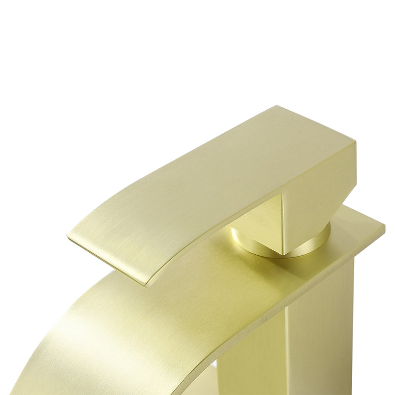 Single Handle Single Hole Bathroom Faucet With Deckplate And Waterfall Spout ( 1 Pack ), Brushed Gold