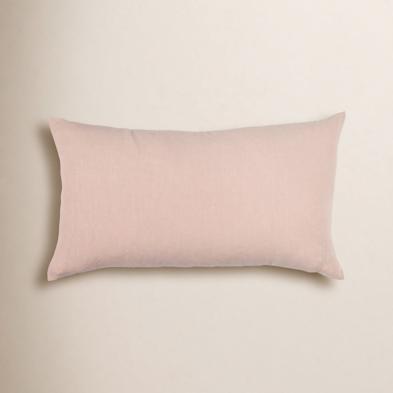 Simple Embroidered Linen Throw Pillow, Blush, Rectangle 12" H x 22" W