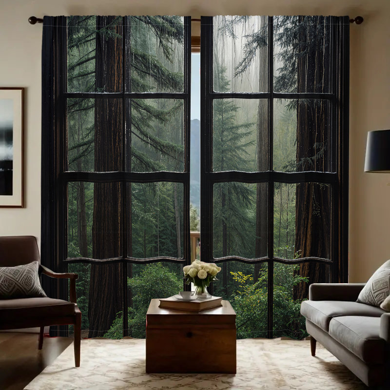 2Pcs Window Curtains Forest View Nature Scenery Redwood Trees Botanical Print  Panel Drapes Room Darkening Treatment for Living Bedroom Kitchen Home Decor Rod Pocket