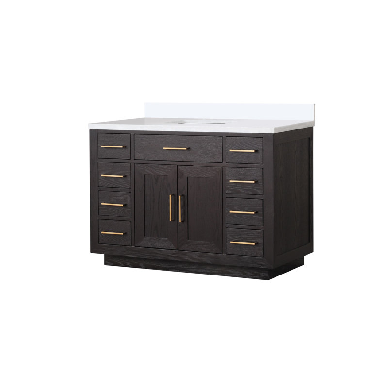 Meuble-lavabo double Shelter et miroirs 28 po, Chêne noir, 72", Marbre de Carrare blanc