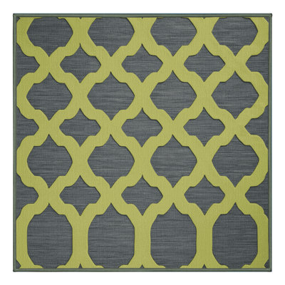 Machine Washable Trellis Green Area Rug