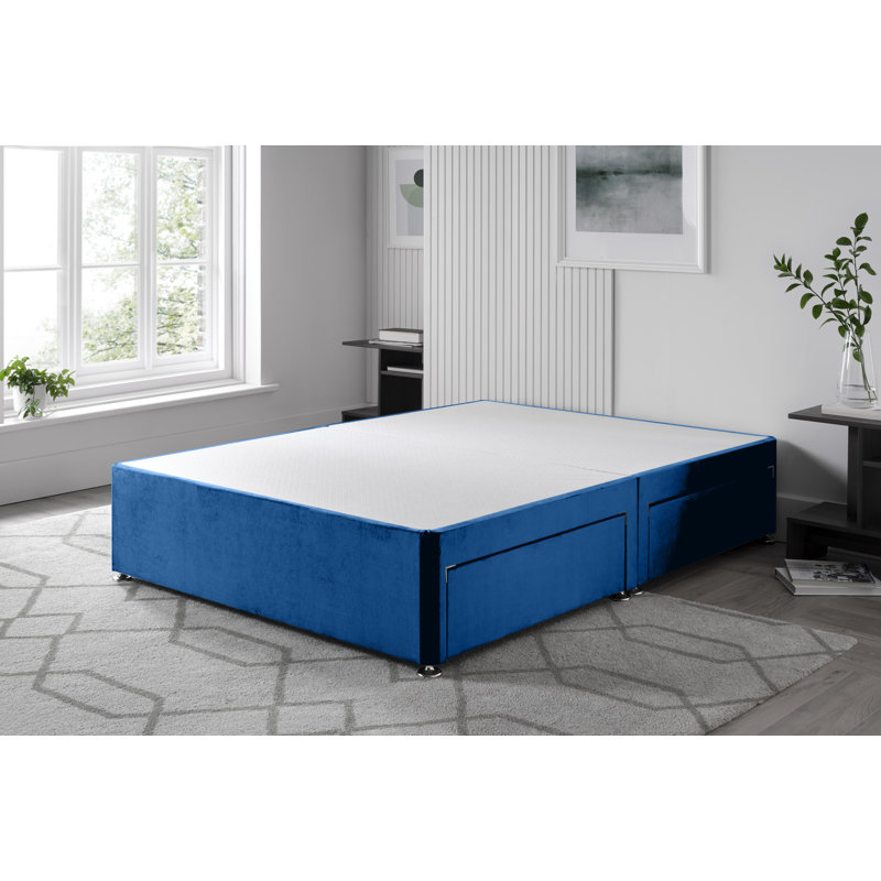 Plush Divan Bed Base, Blue, Left Side Drawers, Double (4'6)
