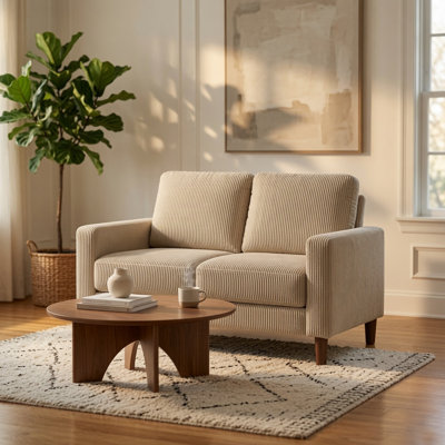 Cey Loveseat, Taupe Corduroy Upholstery, Modern Style Brown Legs, 55 Inch