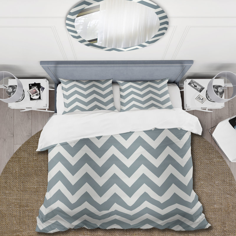 Ensemble de housse de couette contemporaine en microfibre gris et blanc, Housse de couette simple + 1 taie décorative stan