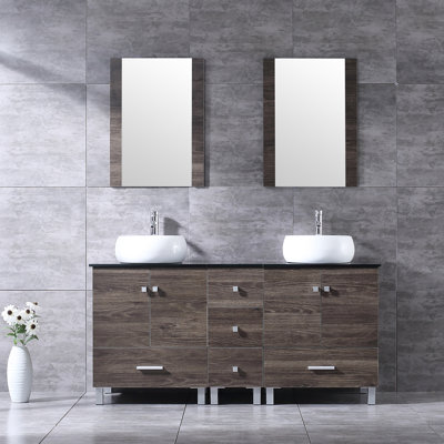 Ensemble de meuble-lavabo double 60 po avec miroir Aldesino