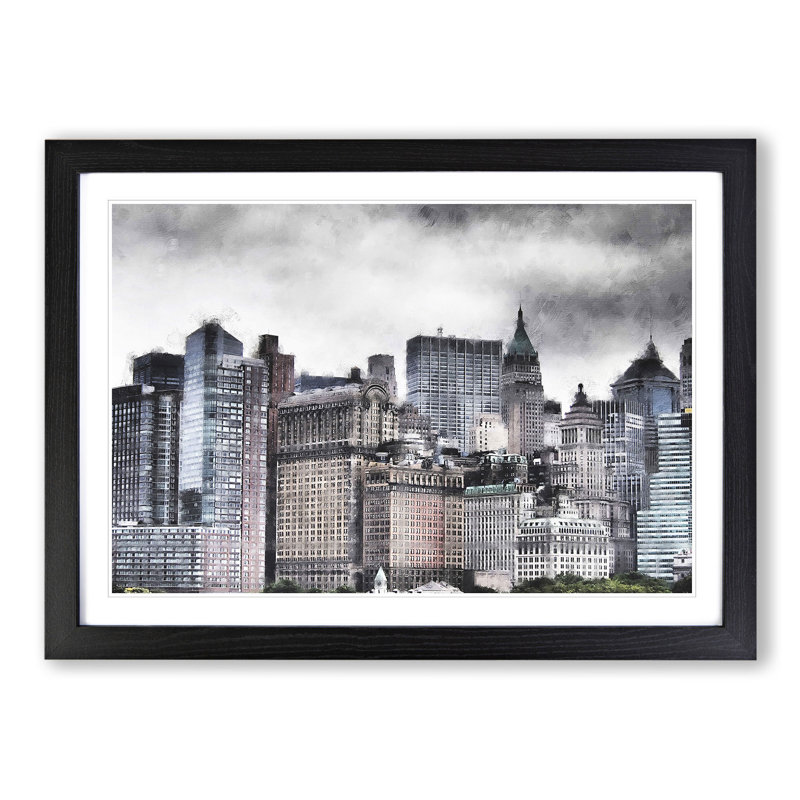 New York Skyline Vol.8 - Picture Frame Graphic Art, 36cm H x 48cm W x 2cm D, Black Framed