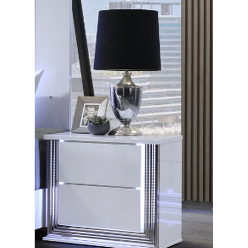 Table de chevet à DEL en blanc, au design luxueux et contemporain à DEL blanche, avec une allure moderne et élégante