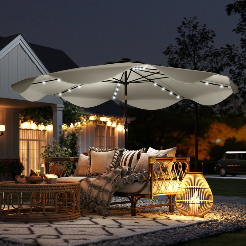 Breane 292cm Lighted Tilt Market Parasol, Cream White